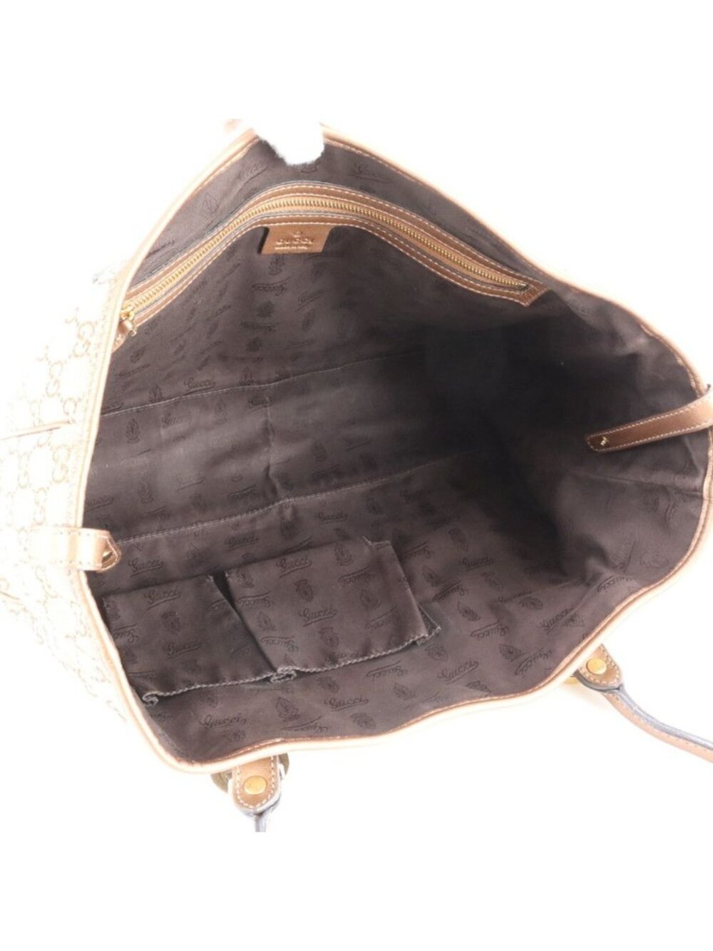 Gucci GG Twins Canvas Leather Tote Shoulder Hand Beige Rbe - Picture 7 of 9